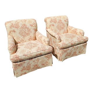 Hickory Chair for the Kellogg Collection English Rolled Arm Club Chairs With Toile Fabric- a Pair For Sale