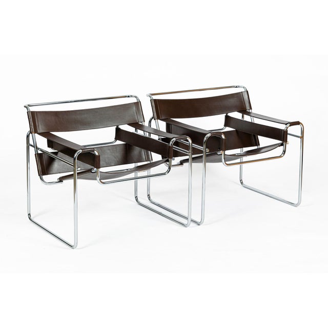 Metal Pair of Mid Century Brown Wassily Chairs by Marcel Breuer for Stendig, 1960s, Labeled For Sale - Image 7 of 18