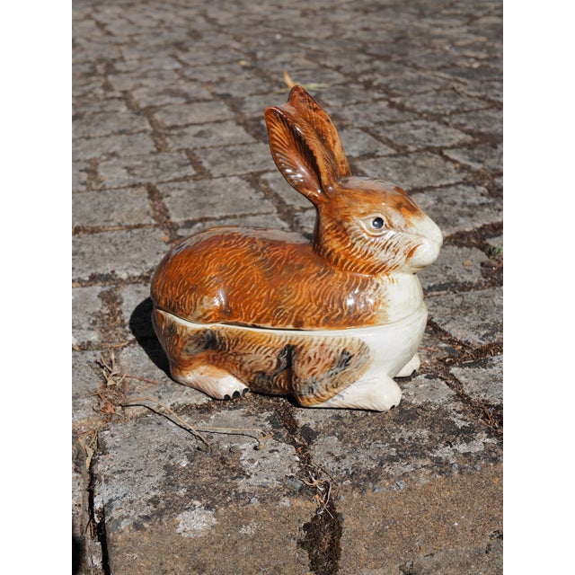 Mid 20th French Caugant Majolica Brown Rabbit Tureen Chairish