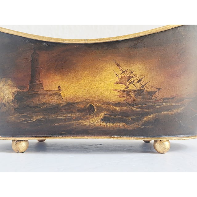 Metal Decorative Tole Hand Painted Jardiniere For Sale - Image 7 of 13