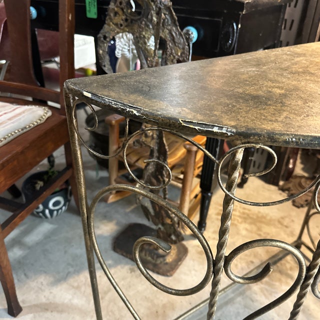 Gray Vintage Metal Demilune Detailed Console Table For Sale - Image 8 of 10