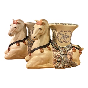 Early 20th Century Matched Pair of Chinoiserie Earthenware Tang Style Horse Garden Stools