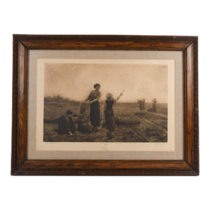 Framed Signed G. Mercie Lithograph "A Day in the Field" After Jules Breton