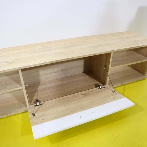 Wood TV Stand in Chipboard with Oak Effect and White Door For Sale - Image 7 of 10