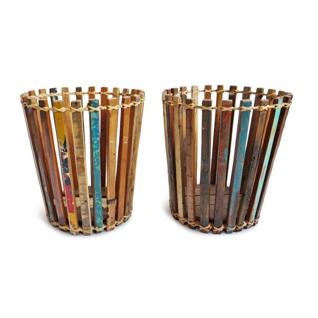 Salvaged Boat Wood Basket Medium For Sale - Image 4 of 7