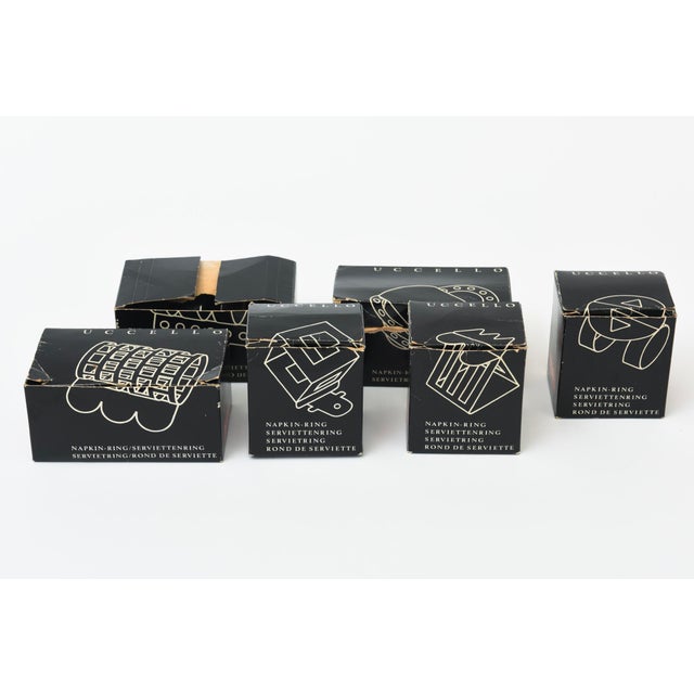 Vintage Bodum Sculptural Silver Plate Napkin Rings by Nathalie Du Pasquier Set of 6 For Sale - Image 12 of 12