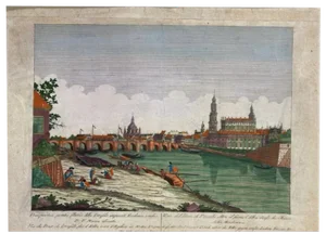 Georg Balthasar Probst, Vue d'Optique: Prospectus Pontis Notre Dame, 18th Century, Engraving