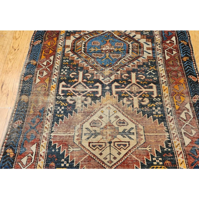 Antique Caucasian Kazak Rug, Hand-Knotted Wool, Geometric Pattern, Blue & Red, 3' x 5' For Sale - Image 12 of 18