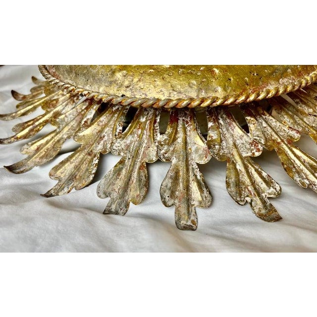 Gilt Iron Sunburst Ceiling Mount Light Fixture by Myanmar Home For Sale - Image 13 of 14