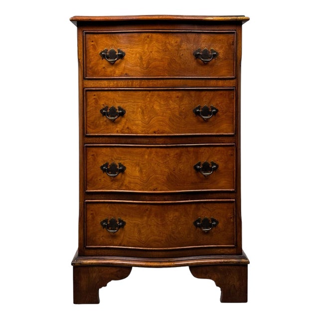 Small Antique Serpentine Burr Oak Chest of Drawers For Sale