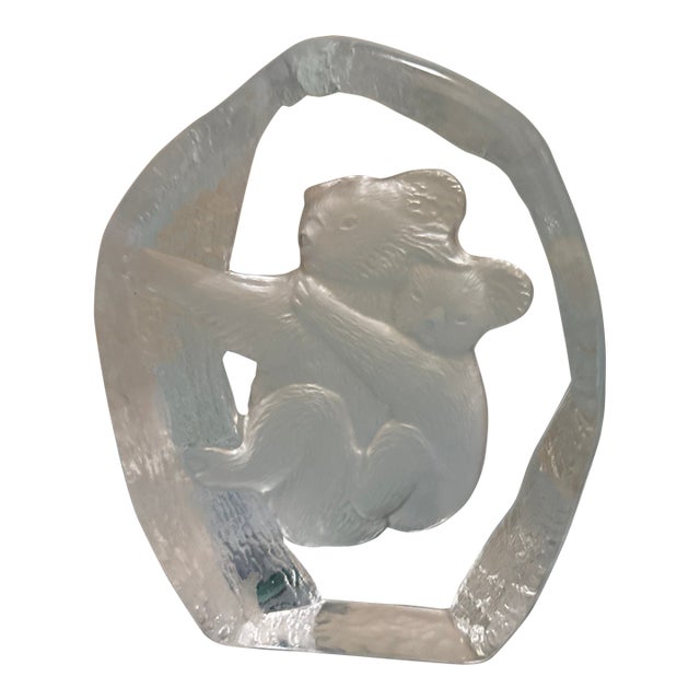 Mats Jonasson Sweden Signed Crystal Koala Bear Figurine Paperweight Art Glass For Sale