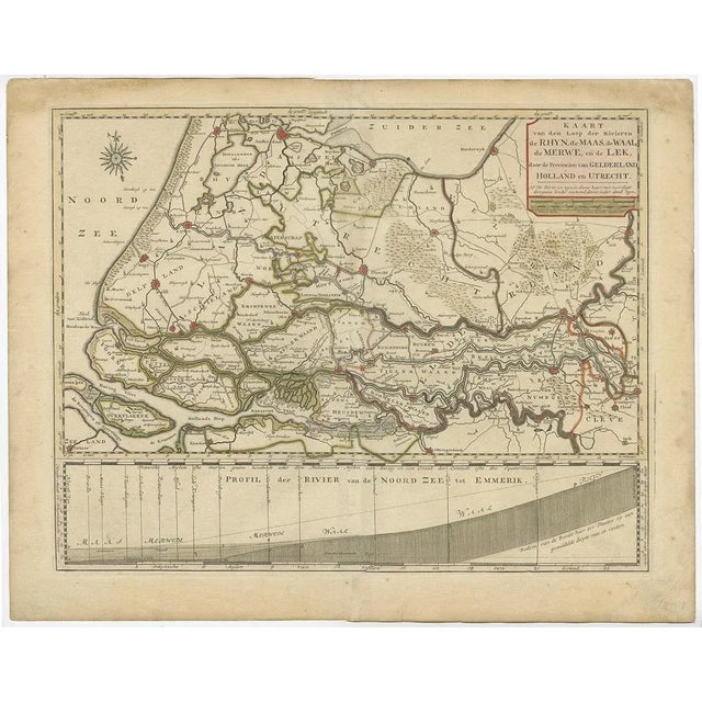 Antique map titled 'Kaart van den Loop der Rivieren de Rhyn, de Maas, de Waal, de Merwe en de Lek, door de Provincien van...