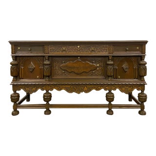 Vintage or Antique Jacobean Style Sideboard Server Buffet For Sale