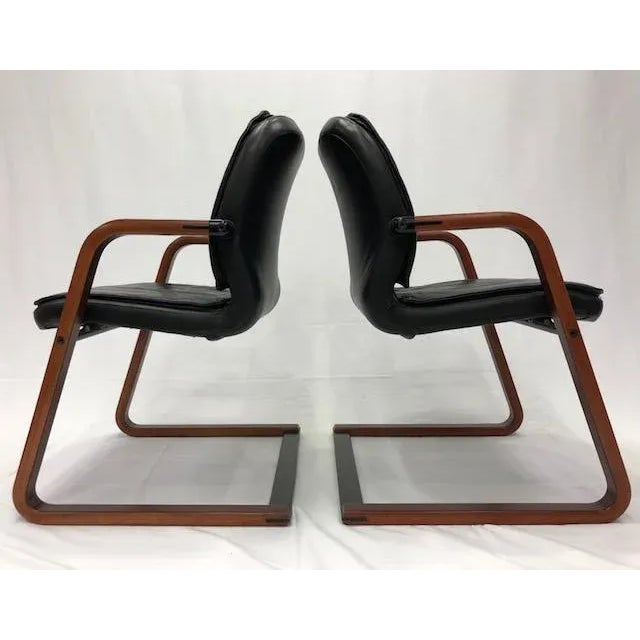 Mid-Century Modern Vecta Leather Cantilever Chairs - A Pair For Sale - Image 3 of 7