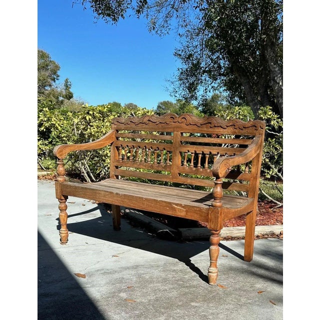Carved wooden garden bench hot sale