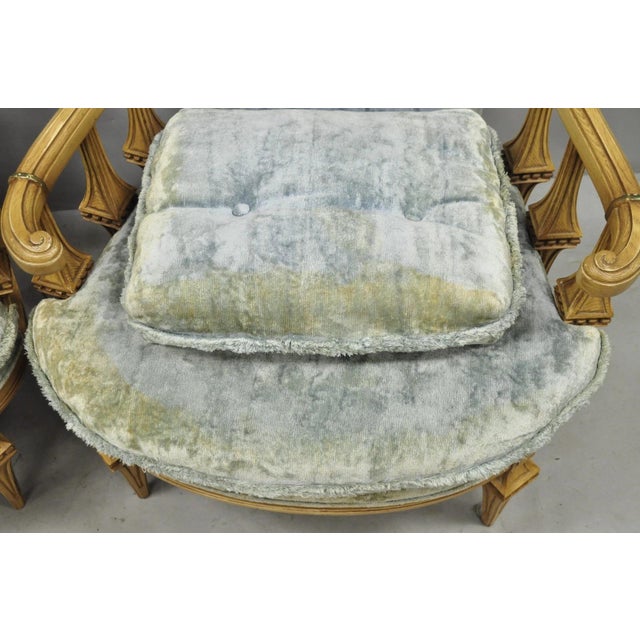 Vintage Hollywood Regency Low Barrel Back Cream Painted Club Lounge Chairs, Pair For Sale - Image 11 of 17
