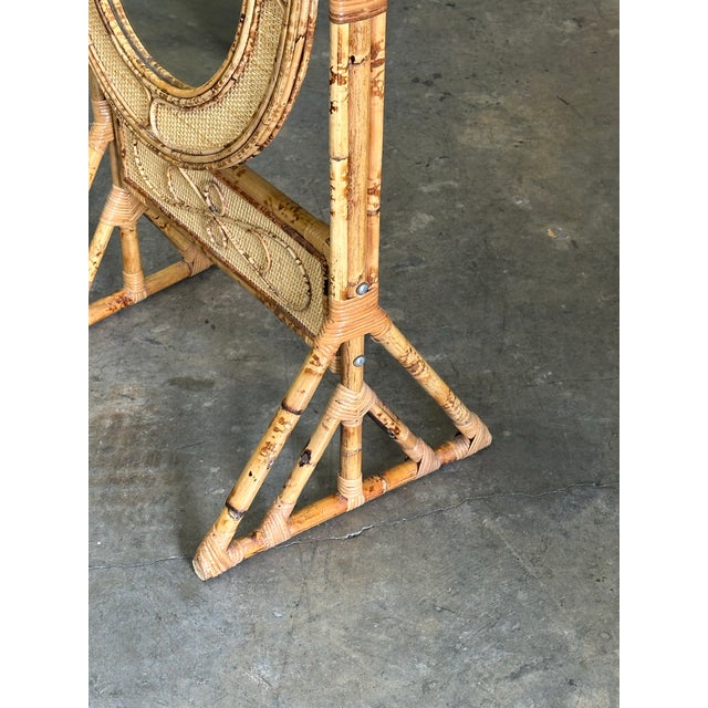1980s British Colonial Style Bamboo, Cane, and Rattan Cheval Floor Mirror For Sale - Image 11 of 12