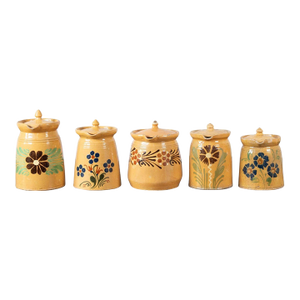 19th Century French Terracotta Pottery Lidded Pitchers With Floral Décor