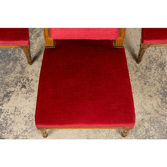 French Louis XVI Style Dining Chairs W/ Red Velvet - Set of 6 For Sale - Image 4 of 18