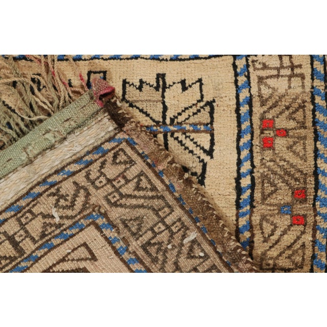 Textile Antique Baluch Persian Rug in Brown, Beige & Blue Geometric Pattern For Sale - Image 7 of 8
