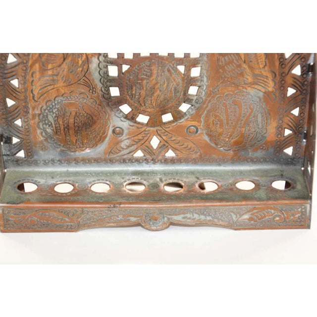 Moroccan Vintage Moroccan Copper Hanukkah Candle Menorah, Jewish Judaica, Circa 1950. For Sale - Image 3 of 13
