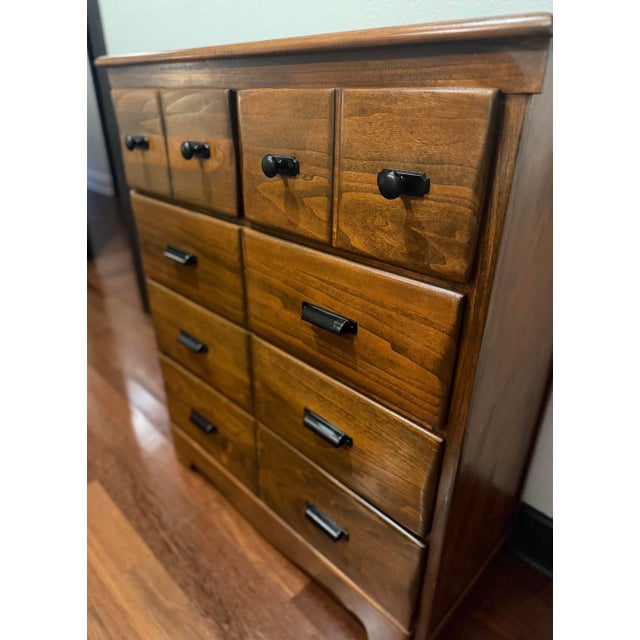 Vintage Five-Drawer Chest of Drawers in Rich Walnut Finish – Refinished Wood Dresser For Sale - Image 4 of 12