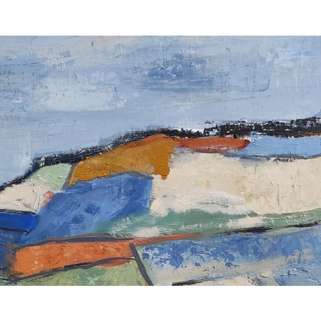 Royal Blue Modern Abstract Countryside Landscape Painting by Sophie Dumont, Framed For Sale - Image 8 of 9