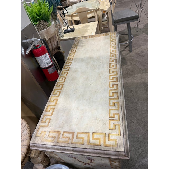 The Platt Collections The Platt Collections Handcrafted Tan Painted Design Console Table For Sale - Image 4 of 7