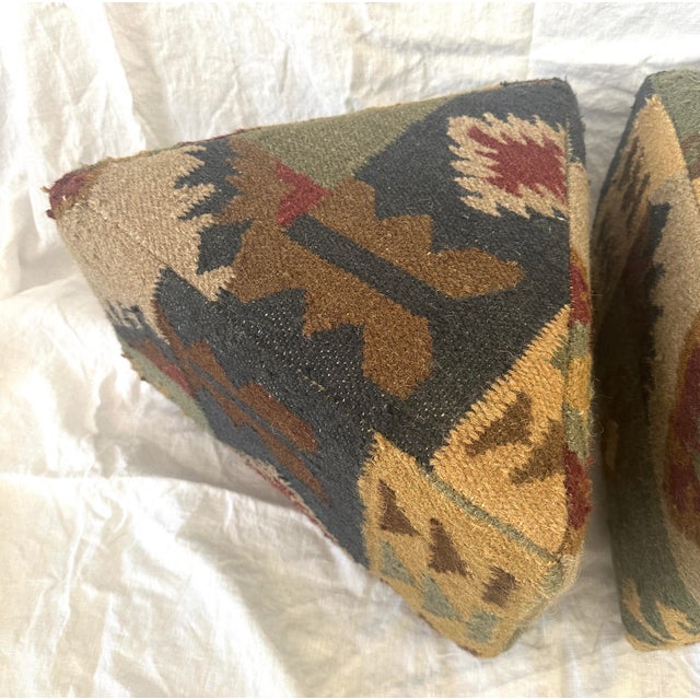 Textile Vintage Pair of Triangle Kilim Foot Stools For Sale - Image 7 of 10