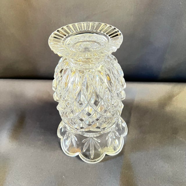 Transparent Vintage Heavy Crystal Pineapple Pattern Footed Vase With Scalloped Rim For Sale - Image 8 of 10