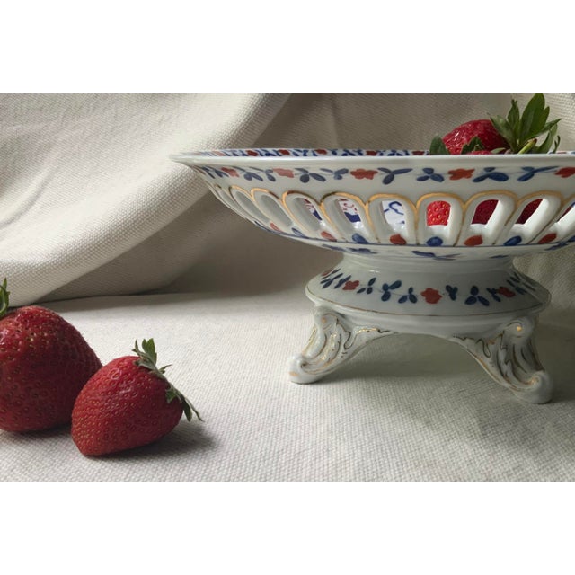 19th Century French Imari Porcelain Reticulated Compote, Hand-Painted For Sale - Image 14 of 18