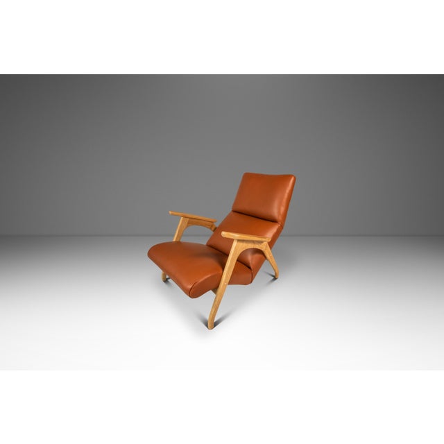 Brown Rare Mid-Century Modern Sculptural Lounge Chair & Ottoman in Oak & Italian Leather in the Manner of Adrian Pearsall, Usa, C. 1960s For Sale - Image 8 of 18