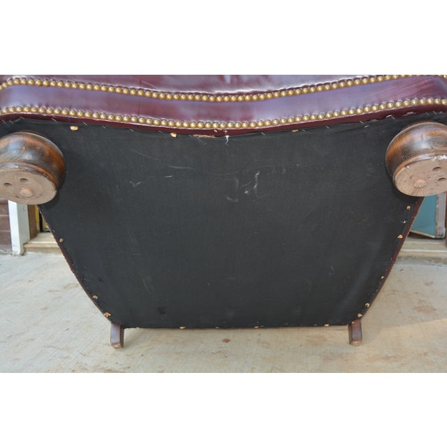 Hancock & Moore Burgundy / Wine Leather Club Arm Chair & Ottoman With Nailhead Trim For Sale - Image 14 of 14