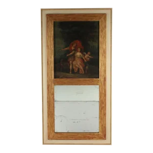 Antique 19th C Giltwood Trumeau Mirror W Romantic Oil Painting