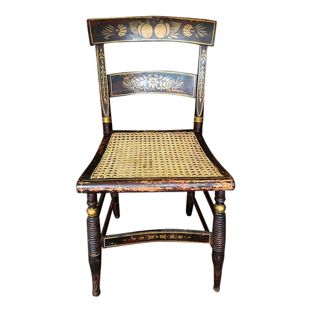 19th Century Antique American Paint-Decorated Cane Seat Side Chair For Sale
