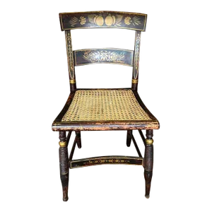 19th Century Antique American Paint-Decorated Cane Seat Side Chair