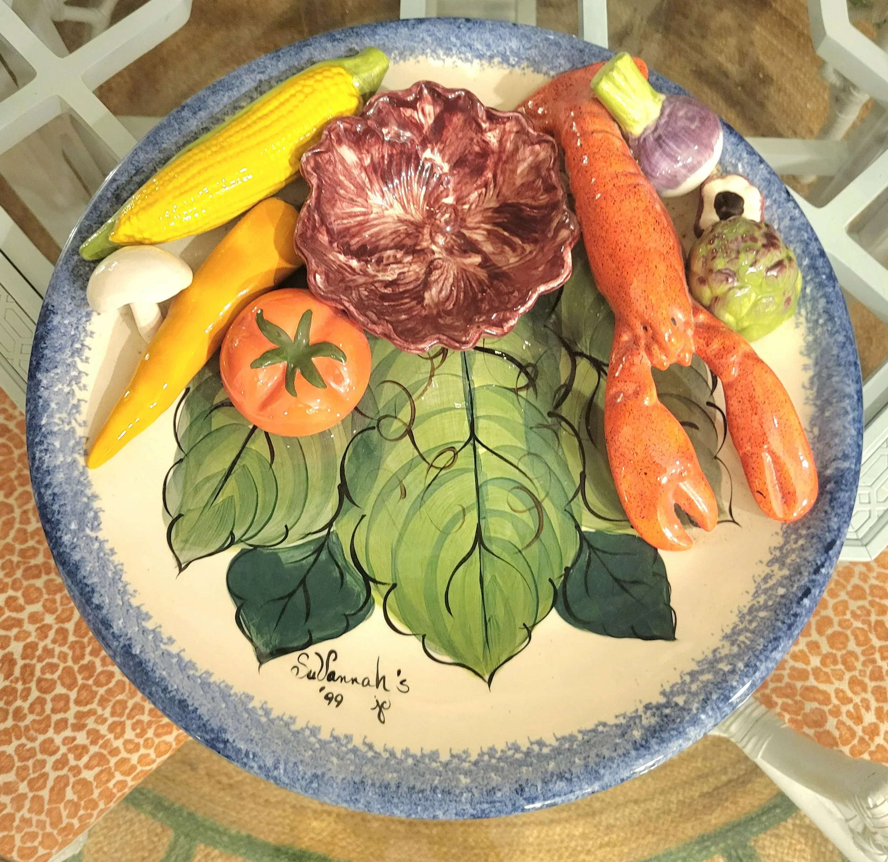 Vintage Huge Ceramic Raised 3 Dimensional Vegetable Lobster Fitz
