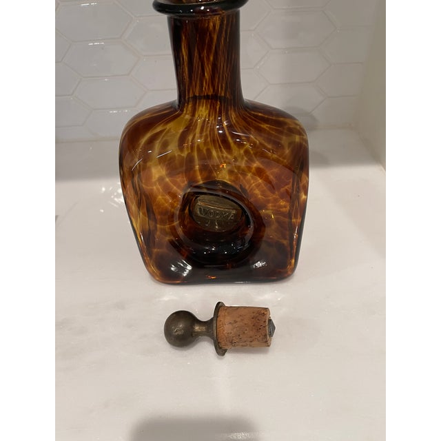 1960s 1960s Mid Century Modern Faux Tortoiseshell Hand-Blown Glass Decanter Attributed to Christian Dior Home Collection For Sale - Image 5 of 7