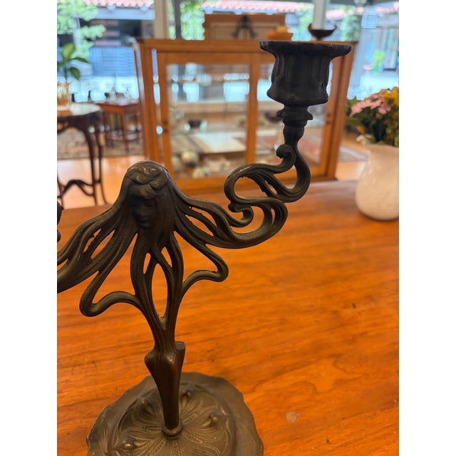 Art Nouveau Early 20th Century Art Nouveau Floral Two-Light Candelabrum For Sale - Image 3 of 6