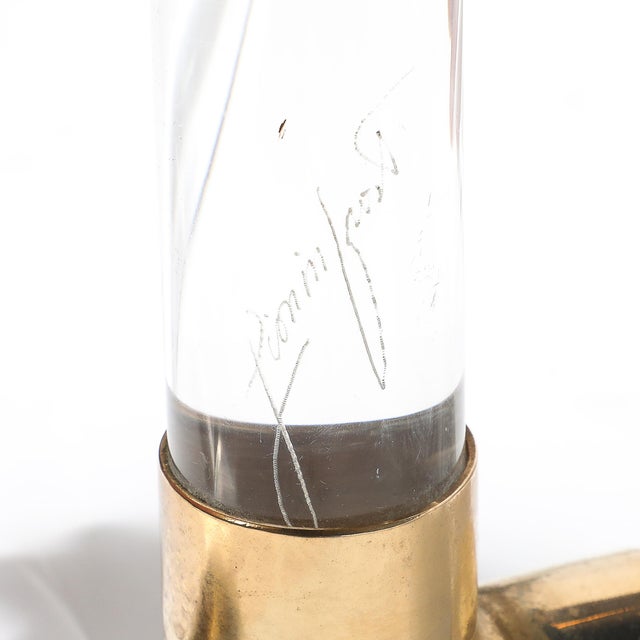 Mid-Century Modern Mid-Century Leon Frost Tubular Stools in Lucite, Brass & Holly Hunt Leather For Sale - Image 3 of 18