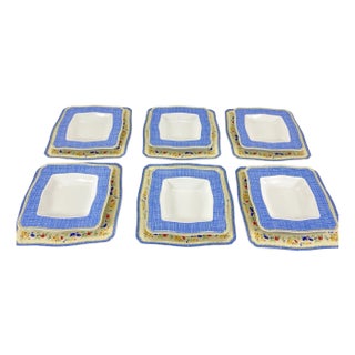 Square Plates and Deep Plates with Floral Pattern, Set of 6 For Sale