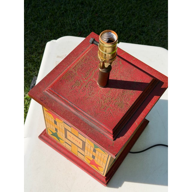 Vintage Folk Art Game Board Painted Wood Table Lamp For Sale - Image 4 of 11