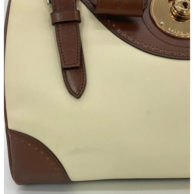 Ralph Lauren Cream and Brown Leather Rickey Bag For Sale - Image 9 of 12