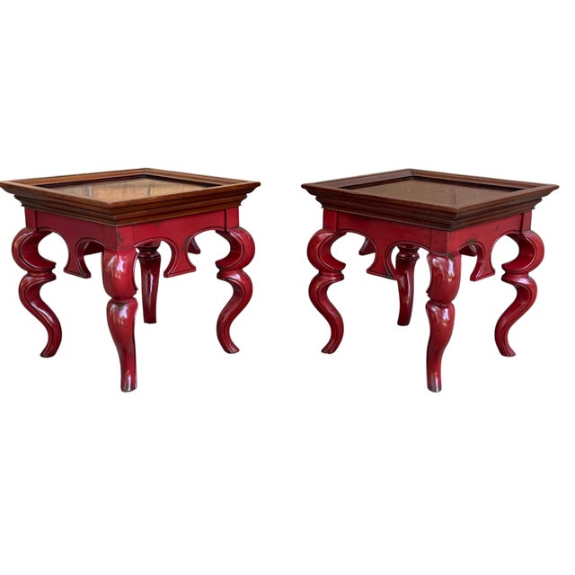 Early 21st Century Hickory Chair Chinoiserie Style Red Lacquered Side Tables – A Pair For Sale - Image 13 of 17