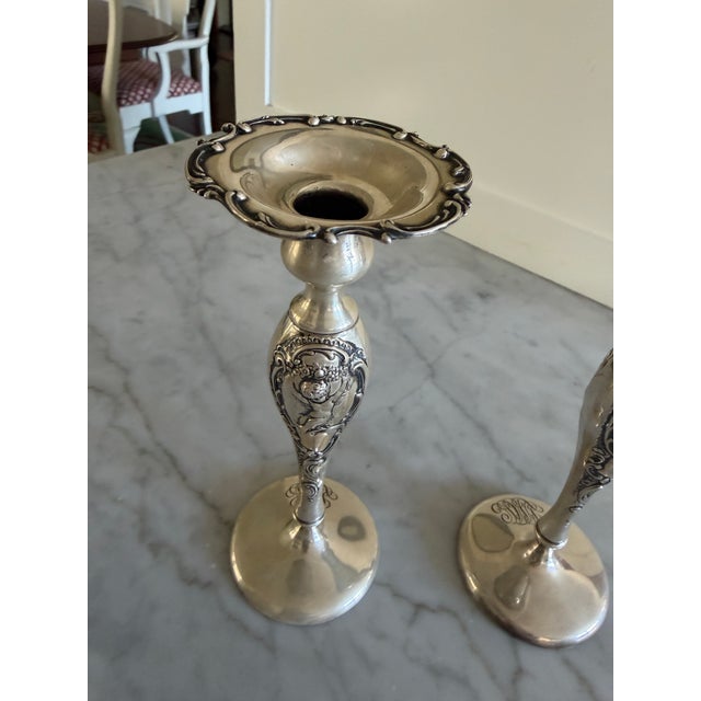 Art Nouveau Sterling Candle Holders Pair For Sale - Image 4 of 14