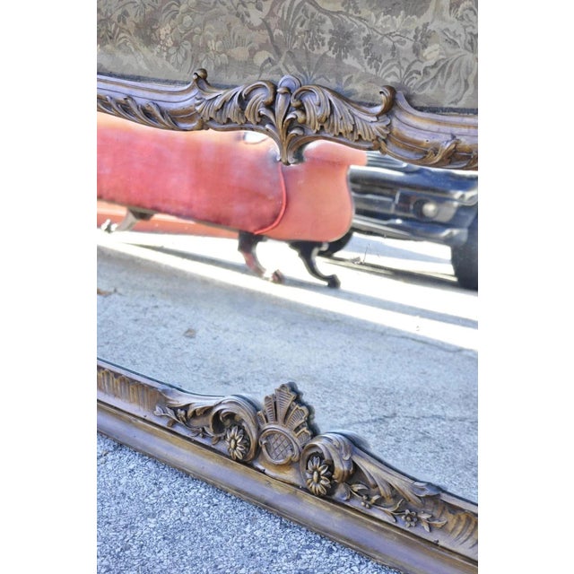 Antique French Tapestry Louis XV Rococo Carved Wood Overmantle Trumeau Mirror For Sale - Image 9 of 12