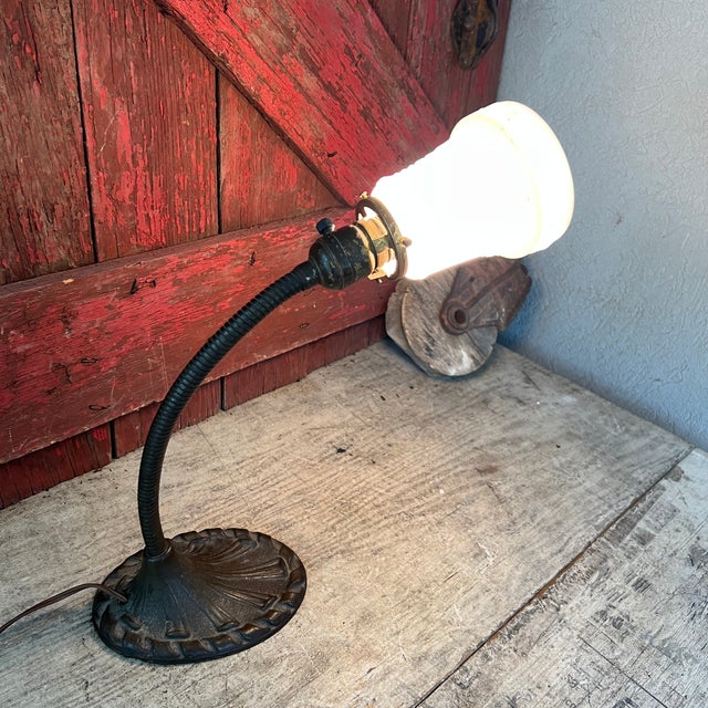 1930s 1930s Aladdin Gooseneck Desk Lamp With Embossed Milk Glass Shade For Sale - Image 5 of 17
