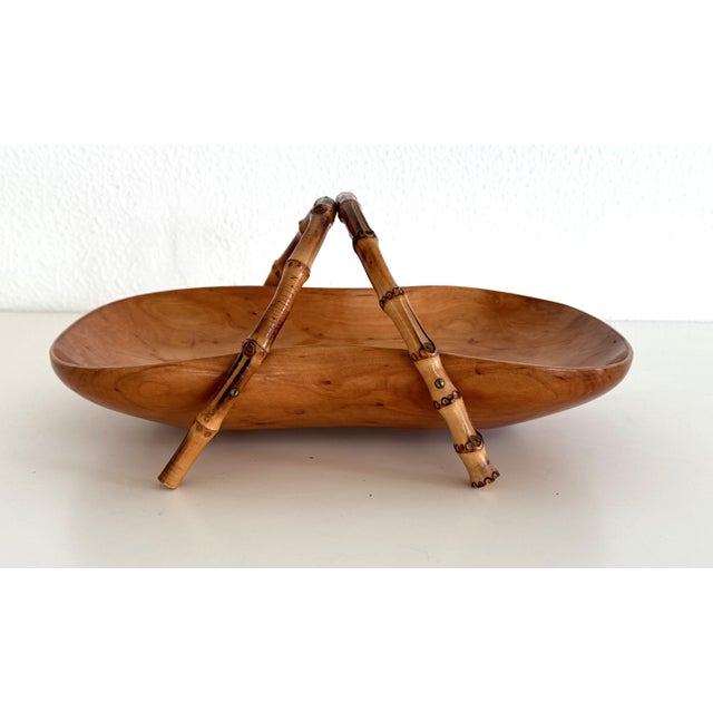 1970s Mid-Century Italian Nutwood and Bamboo Basket, 1970s For Sale - Image 5 of 17