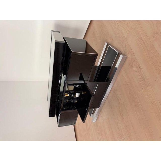 Convertible Bar and Stools in Black Lacquer, Chrome & Leather, Italy, 1970s, Set of 3 For Sale - Image 11 of 18