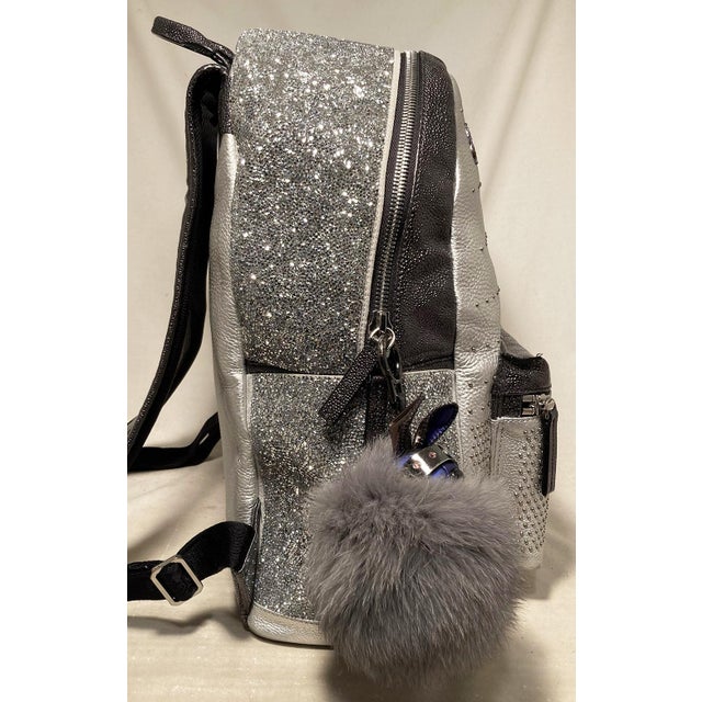 Glass Special Edition Silver Leather Swarovski Crystal Backpack with Rabbit Charm For Sale - Image 7 of 12
